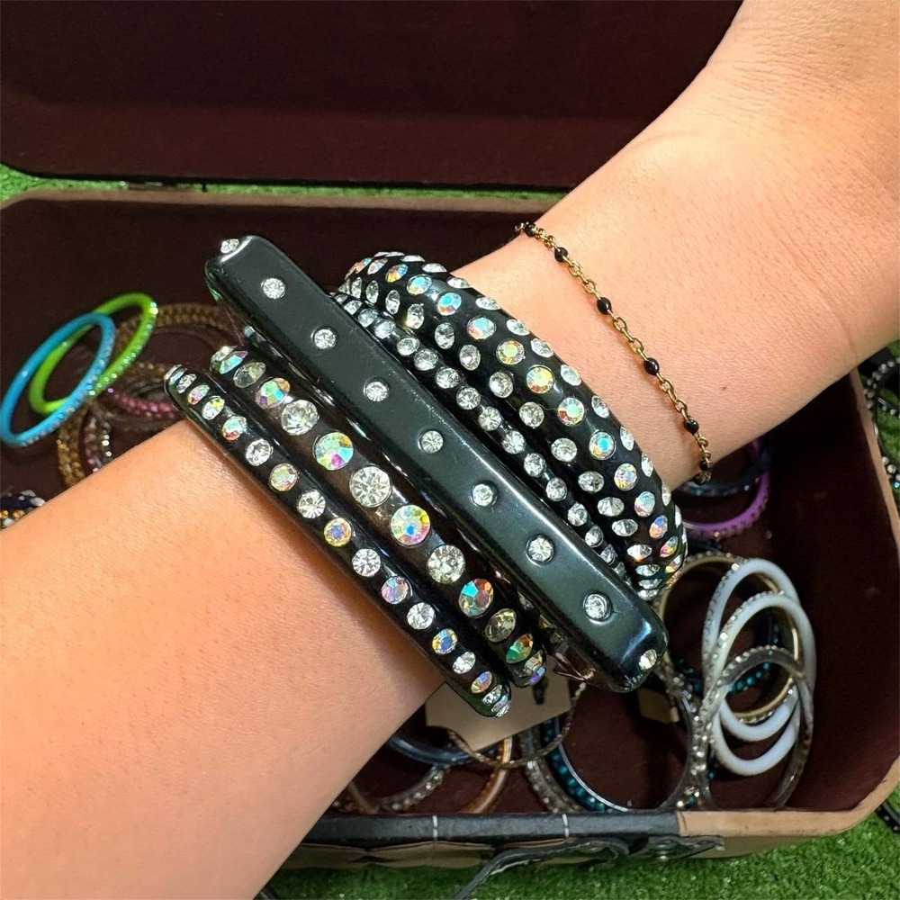 Black Bangles Bracelet Rhinestone Mcbling y2K Jewelry Whimsigoth Gothic Punk Emo